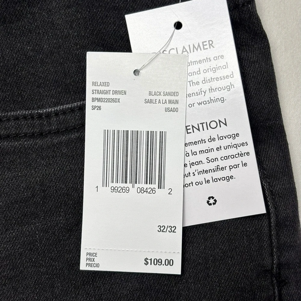 NWT Buffalo David Bitton Driven Jeans Mens 32x32 Black Relaxed Straight Stretch